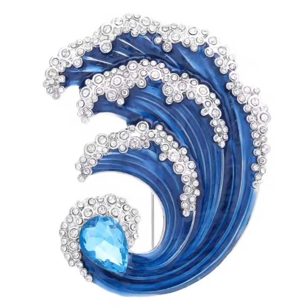 Blue Silver Wave Crystal Brooch - Picture 6 of 7